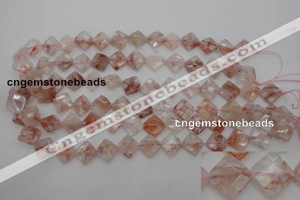 CPQ225 15.5 inches 12*12mm faceted diamond natural pink quartz beads