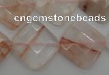 CPQ228 15.5 inches 20*20mm faceted diamond natural pink quartz beads