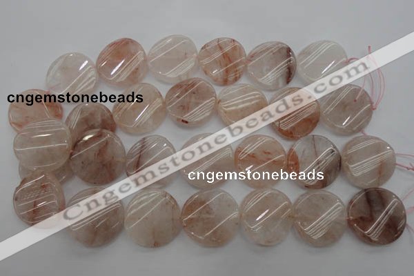 CPQ238 15.5 inches 28mm twisted coin natural pink quartz beads