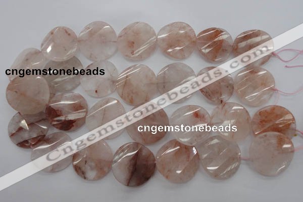 CPQ240 15.5 inches 28mm faceted & twisted coin natural pink quartz beads