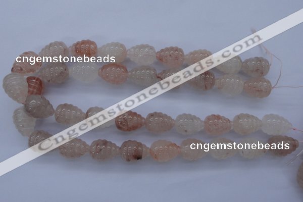 CPQ92 15.5 inches 15*20mm carved teardrop natural pink quartz beads