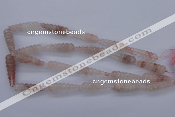 CPQ93 15.5 inches 10*35mm carved teardrop natural pink quartz beads