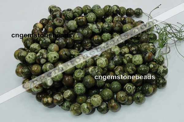 CPS06 15.5 inches 14mm round green peacock stone beads wholesale