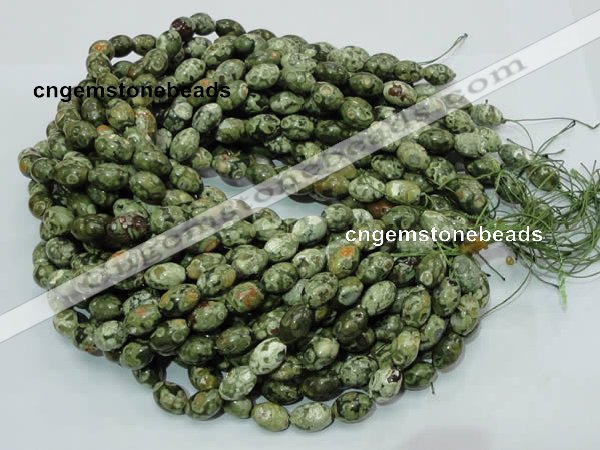 CPS11 15.5 inches 10*14mm rice green peacock stone beads wholesale