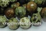 CPS113 15.5 inches 14mm faceted round green peacock stone beads