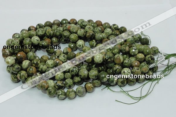 CPS113 15.5 inches 14mm faceted round green peacock stone beads