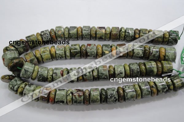 CPS115 15.5 inches 6*18mm & 12*18mm rondelle green peacock stone beads