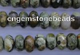 CPS118 15.5 inches 6*12mm faceted rondelle green peacock stone beads