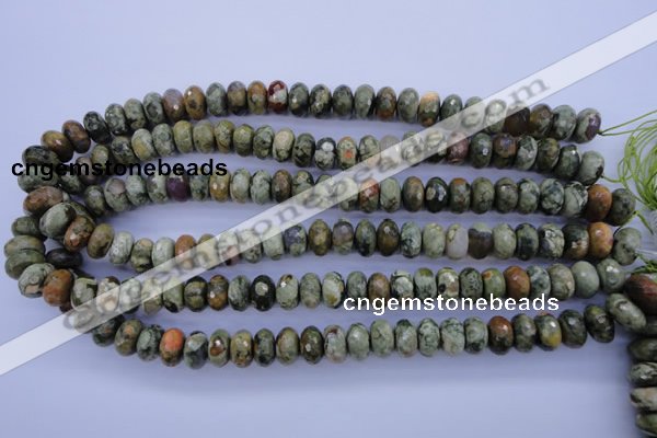 CPS118 15.5 inches 6*12mm faceted rondelle green peacock stone beads