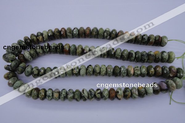 CPS119 15.5 inches 7*14mm faceted rondelle green peacock stone beads