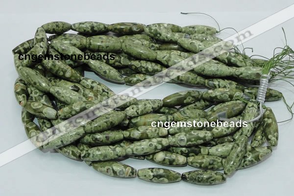 CPS12 15.5 inches 10*30mm rice green peacock stone beads wholesale