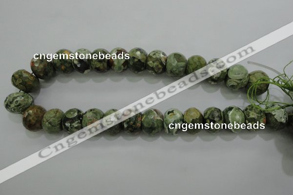 CPS125 15.5 inches 15*20mm faceted rondelle green peacock stone beads