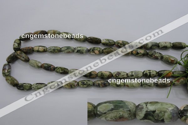 CPS129 15.5 inches 8*16mm faceted rice green peacock stone beads