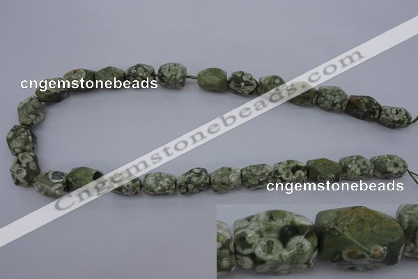 CPS131 15.5 inches 10*15mm faceted nuggets green peacock stone beads