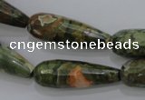 CPS133 15.5 inches 10*30mm faceted teardrop green peacock stone beads