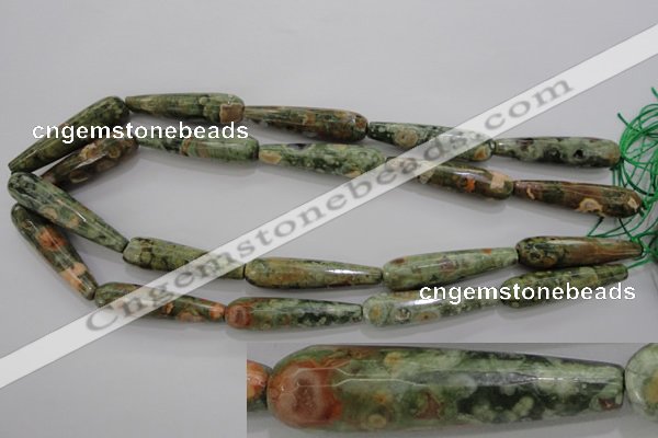 CPS134 15.5 inches 10*40mm faceted teardrop green peacock stone beads