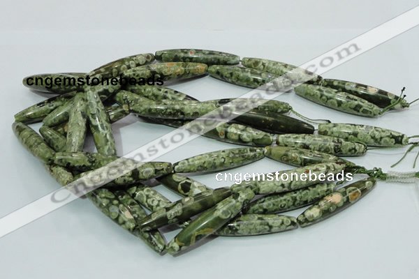 CPS14 15.5 inches 10*50mm rice green peacock stone beads wholesale