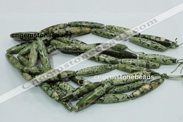 CPS14 15.5 inches 10*50mm rice green peacock stone beads wholesale