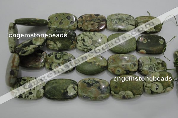 CPS144 15.5 inches 25*35mm rectangle green peacock stone beads