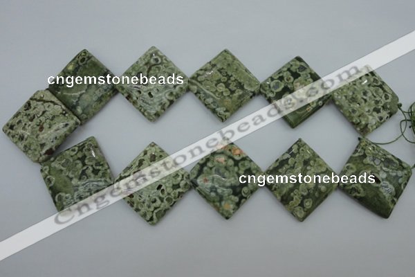 CPS146 15.5 inches 30*30mm diamond green peacock stone beads