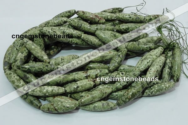 CPS15 15.5 inches 12*40mm rice green peacock stone beads wholesale