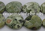 CPS150 15.5 inches 20*25mm faceted freeform green peacock stone beads