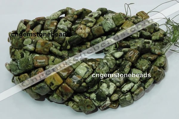 CPS18 15.5 inches 15*15mm square green peacock stone beads wholesale