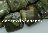CPS19 15.5 inches 20*20mm square green peacock stone beads wholesale