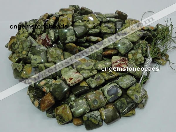 CPS19 15.5 inches 20*20mm square green peacock stone beads wholesale