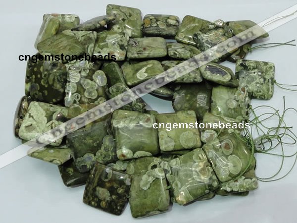 CPS20 15.5 inches 30*30mm square green peacock stone beads wholesale