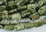 CPS23 15.5 inches 8*12mm rectangle green peacock stone beads