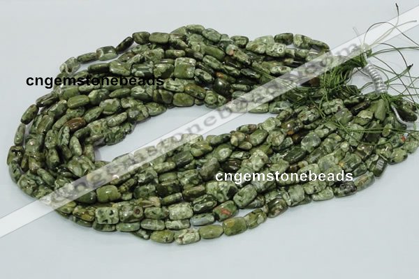 CPS23 15.5 inches 8*12mm rectangle green peacock stone beads