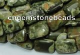 CPS24 15.5 inches 10*14mm rectangle green peacock stone beads