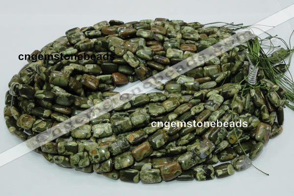 CPS24 15.5 inches 10*14mm rectangle green peacock stone beads