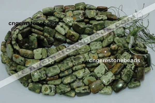 CPS26 15.5 inches 14*20mm rectangle green peacock stone beads