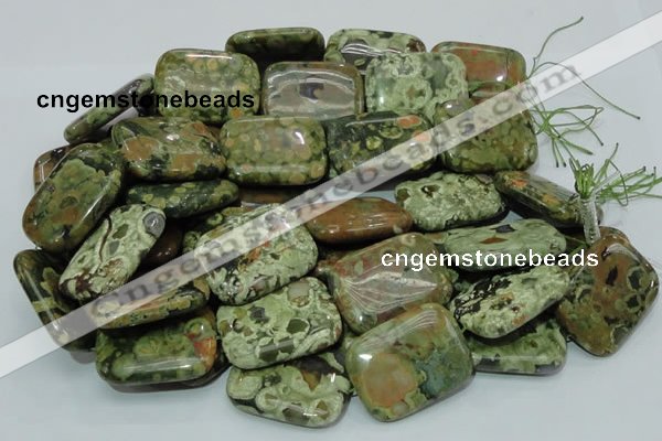 CPS29 15.5 inches 30*40mm rectangle green peacock stone beads