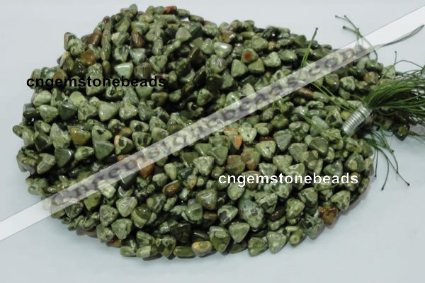 CPS30 15.5 inches 10*10mm triangle green peacock stone beads