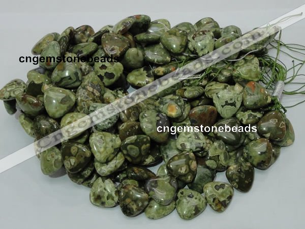 CPS33 15.5 inches 20*20mm triangle green peacock stone beads