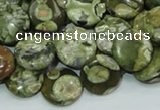 CPS36 15.5 inches 12mm flat round green peacock stone beads