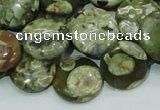 CPS37 15.5 inches 16mm flat round green peacock stone beads