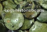 CPS38 15.5 inches 18mm flat round green peacock stone beads