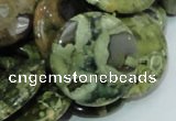 CPS39 15.5 inches 20mm flat round green peacock stone beads