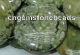 CPS41 15.5 inches 40mm flat round green peacock stone beads