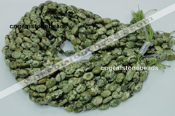 CPS42 15.5 inches 8*12mm oval green peacock stone beads wholesale