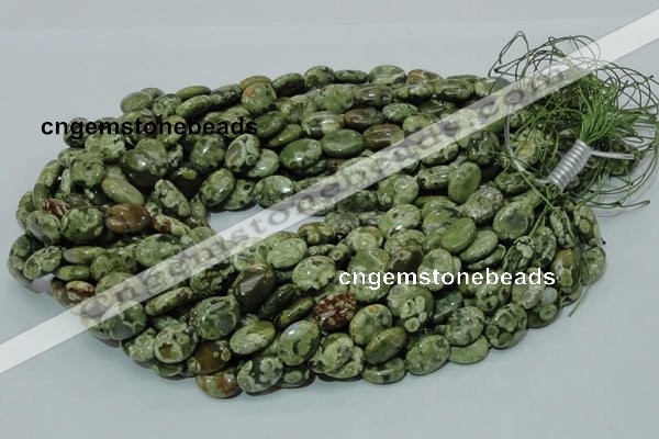 CPS43 15.5 inches 10*14mm oval green peacock stone beads wholesale