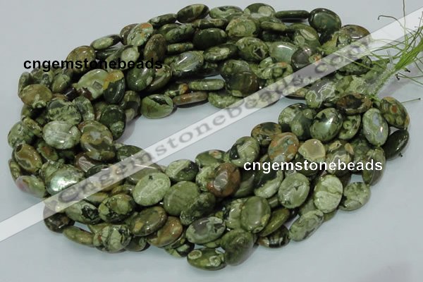 CPS45 15.5 inches 14*18mm oval green peacock stone beads wholesale