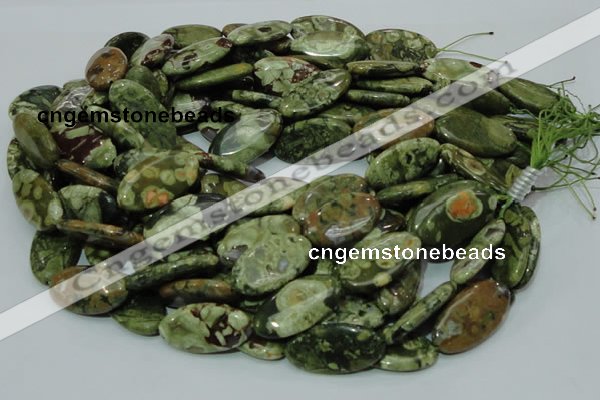 CPS46 15.5 inches 15*30mm oval green peacock stone beads wholesale