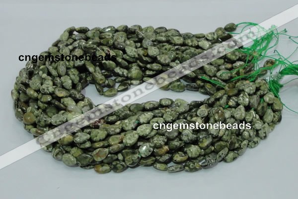 CPS47 15.5 inches 8*12mm flat teardrop green peacock stone beads