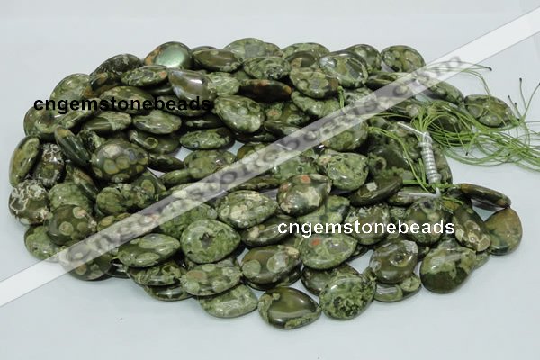 CPS48 15.5 inches 18*25mm flat teardrop green peacock stone beads