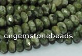 CPS52 15.5 inches 5*8mm faceted rondelle green peacock stone beads